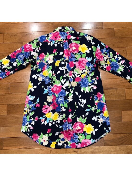 Lauren Ralph Lauren Floral Button Front 3/4 Sleeve Tunic Shirt Size M - Picture 6 of 10